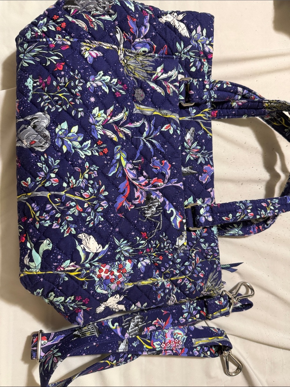 Quilted Floral Tote Bag - Navy